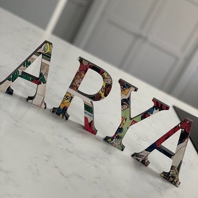 Marvel Comic Book Lettering R Personalised Wooden Marvel Superhero Comic Letters Any Name/word Room ...