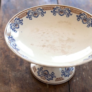 1930s French Ironstone and Transferware Cake Stand - Longwy Chantilly - Art Deco