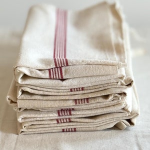 2 French Tea Towels, Red Stripes, French Farmhouse Towel, Double Loops, French Torchon, Never Used, French Farmhouse Gift, Sold as Bundle