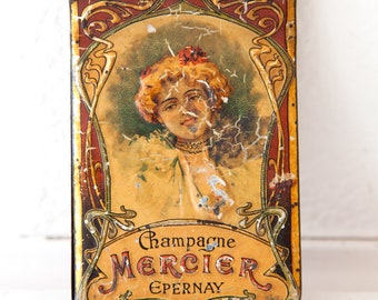Rare: 1906 French Tin Embossed Small Notepad Holder - Champagne Mercier Epernay