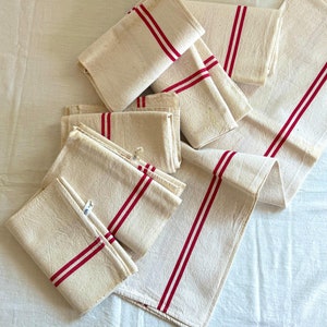 2 French Tea Towels, Red Stripes, Farmhouse Soft Towel with Loops, French Torchon, Never Used, French Farmhouse Gift, Sold as Bundle