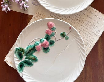 2 French Vintage Majolica Barbotine Plates (Damaged) - Creative Craft Project