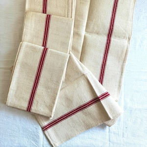 2 Rustic French Tea Towels, Red Stripes, Farmhouse Kitchen Linen, French Torchon, New Old Stock, Never Used, French Farmhouse Gift, Set of 2