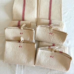 2 XL Rustic French Tea Towels, Red Stripe, Farmhouse Towel, Double Loops, M J Monogram, French Torchon, Never Used, Farmhouse Gift, Set of 2
