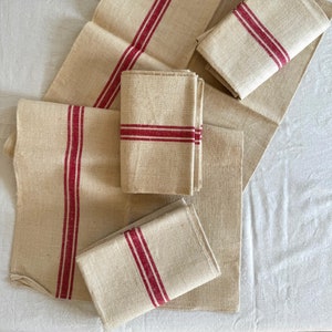 2 Rustic French Tea Towels, Red Stripes, Farmhouse Kitchen Linen, French Torchon, New Old Stock, Never Used, French Farmhouse Gift, Set of 2