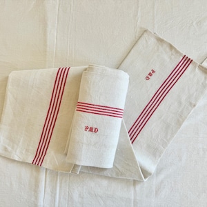 2 French Tea Towels, White Towel Red Stripes, Farmhouse Kitchen Linen, PMD Monogram, Torchons, French Farmhouse Kitchen, Set of 2 Towels
