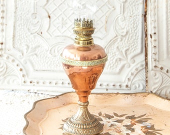 Vintage French Tall Copper and Brass Oil Lamp
