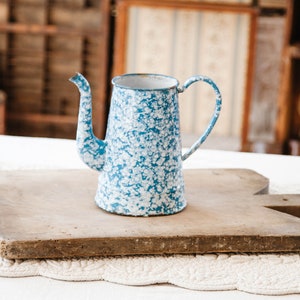 Franse geëmailleerde koffiepot jaren 40 topless - blauw graniet - landelijke keuken