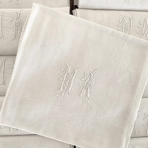 12 Vintage Monogrammed Napkins - White French Linen - M A  Monogram -   French White Napkins -  Kitchen Towels - Vintage Embroidered Linen