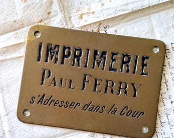Letrero vintage de imprenta francesa - Decoración industrial de latón