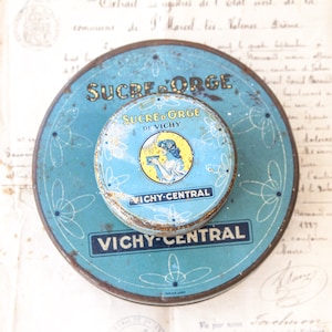 2 Vintage French Candy Tin - Vichy - Sucre d&#39;Orge - Vintage Turquoise Blue Tins