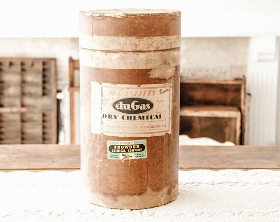 Vintage Extinguisher Cardboard Box - Dugas Dry Chemical Extinguisher Box - Farmhouse Decor