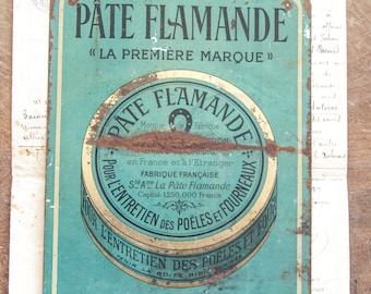 1930s French Tin Advertising Sign - Pate Flamande - Oven and Oven top Polishing Cream Advertising Sign