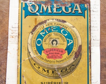 1930s French Tin Advertising Sign - Omega - Copper and Metal Polishing Cream Advertising Sign