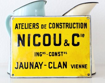 1950s French Porcelain Enamel Business Sign - Industrial