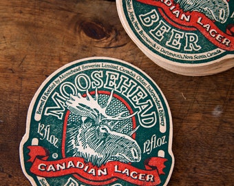 CLEARANCE -  Moosehead Beer Coasters - Set of 12 - Canadian Lager - 1970s - Bar Decor - New Old Stock