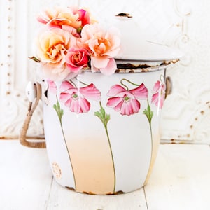 Vintage French Enamel Bucket  French Cottage Decor French Antique Enamelware French Shabby Chic Decor English Cottage Decor - Clearance
