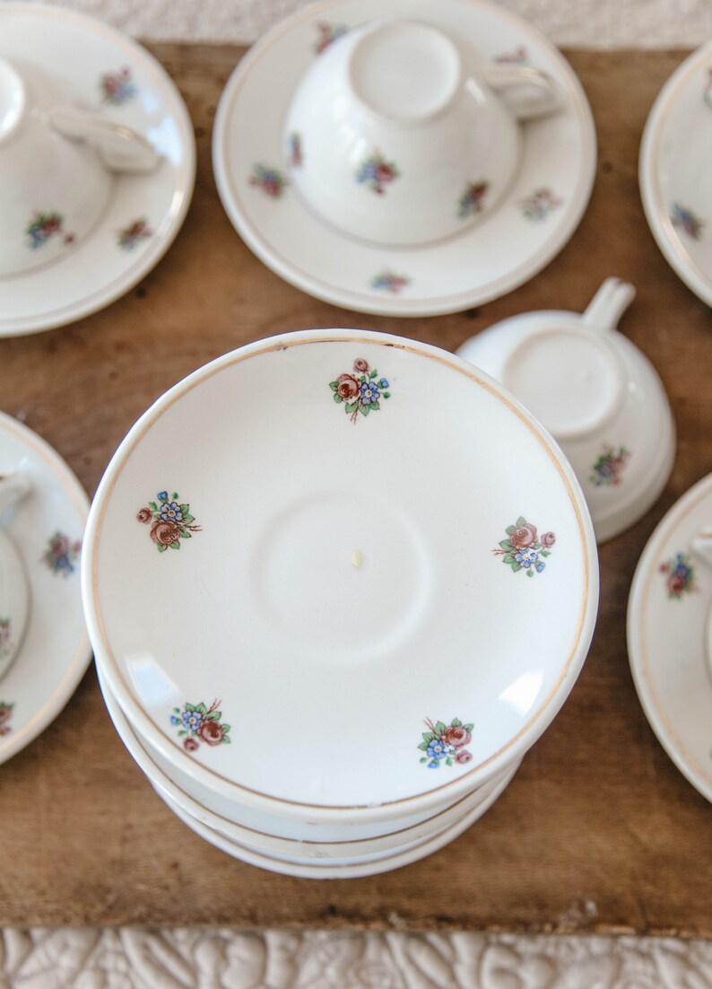 1950s French Vintage Cafe Demitasse Cups Moulin des Loups Set of 8 Pretty Flower Pattern image 10