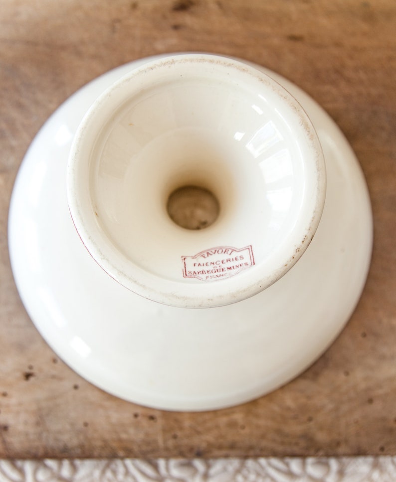 Sarreguemines Favori Red Pink Transferware Early 1900s French Ironstone Cake Stand
