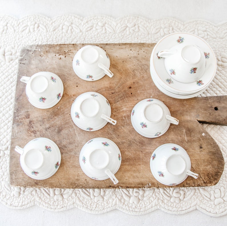 1950s French Vintage Cafe Demitasse Cups Moulin des Loups Set of 8 Pretty Flower Pattern image 8