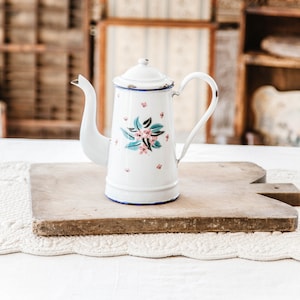 1930s French Enamel Coffee Pot - Pretty Roses - French Shabby Kitchen