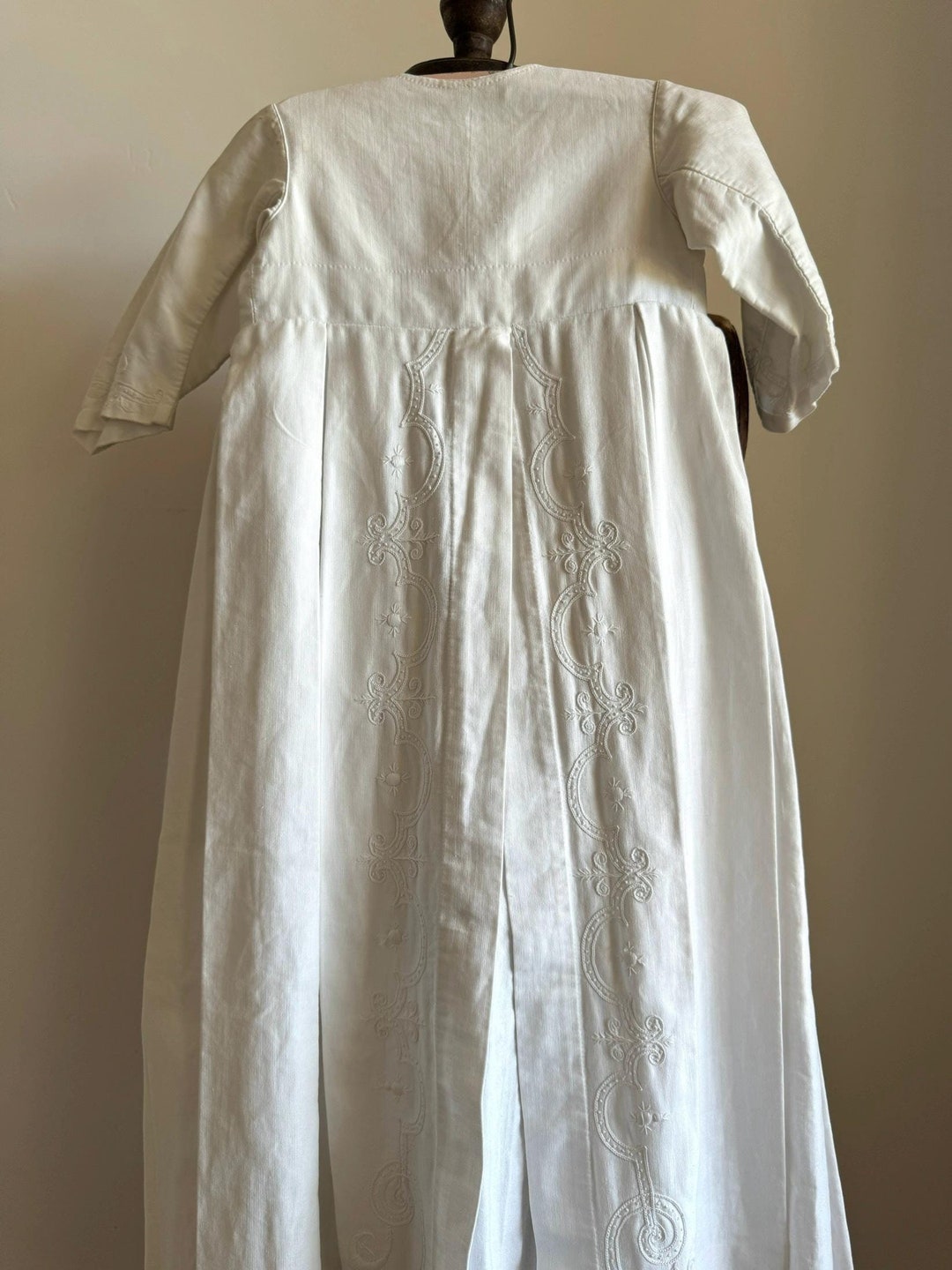 1940s French Antique Christening Gown, White Corduroy Embroidery, Baby ...