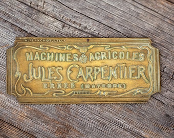 1950 French Brass Advertising Plate - Jules Carpentier - Farm Tractor Manufacturer