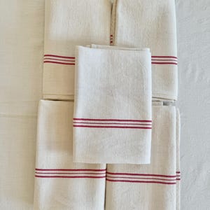 2 French Tea Towels, White Towel Red Stripes, Farmhouse Kitchen Linen, French Torchons, French Farmhouse Kitchen, Sold as Bundle