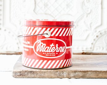 1950s Large Jam Tin - Materne - Made in Belgium - Cheerful Red