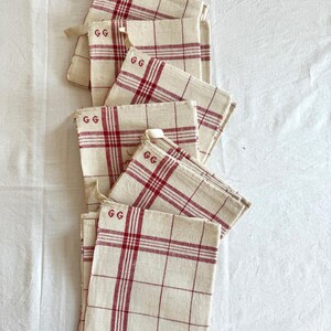 2 Rustic French Tea Towels, Red Stripes, Farmhouse Towel, G G Monogram, French Torchon, Never Used, French Farmhouse, Sold as Bundle