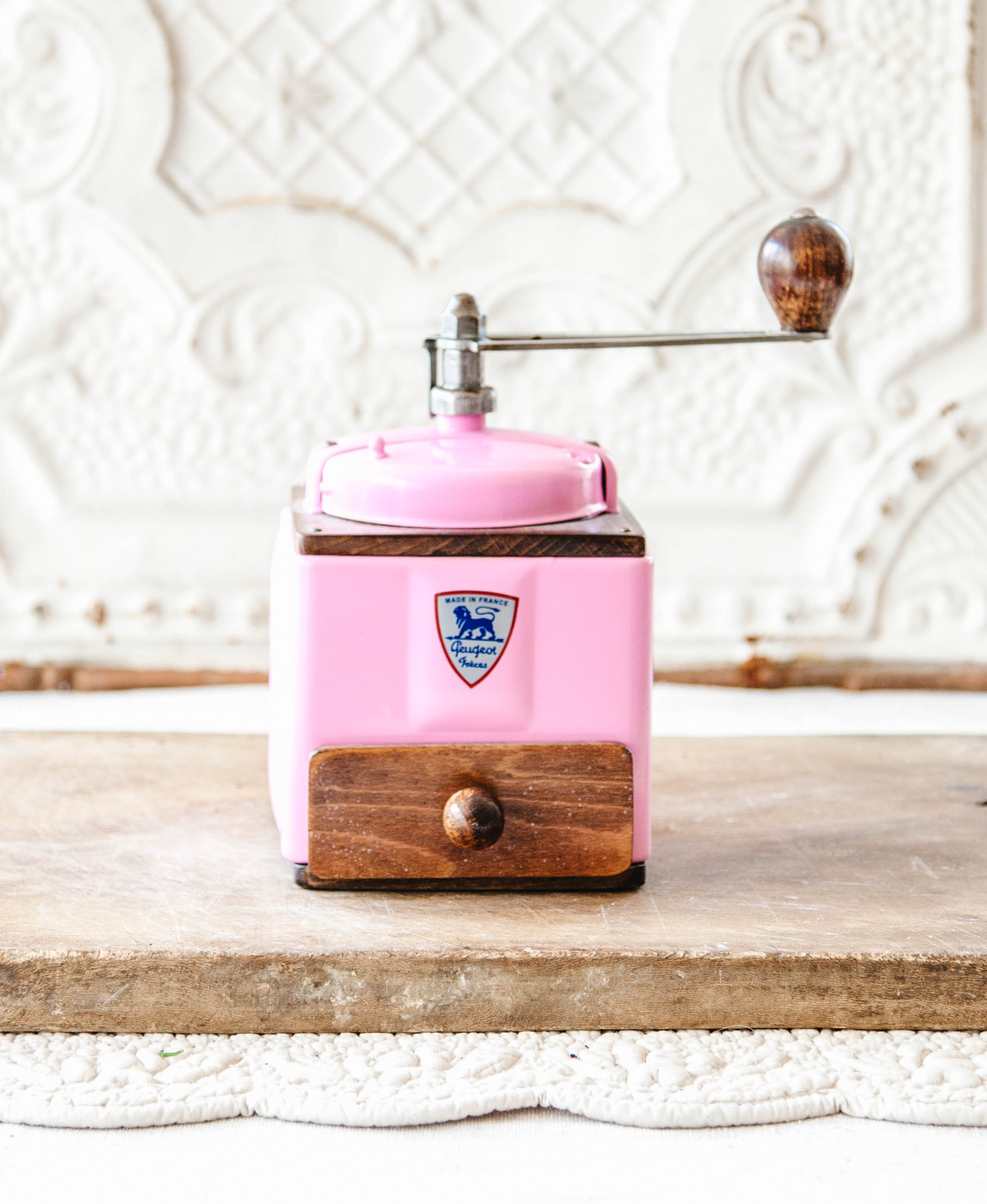 1950's Peugeot French Coffee Grinder, Fully Restored Sweet Pink French Coffee Mill
