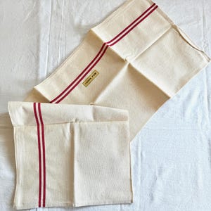 French Tea Towel, Red Stripes, Farmhouse Kitchen Linen, French Torchon, New Old Stock with Original Sticker - Never Used, Farmhouse Gift