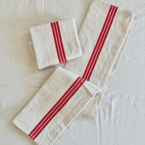 2 French Tea Towels, White Towel Red Stripes, Farmhouse Kitchen Linen, French Torchons, Farmhouse Kitchen, Farmhouse Gift, Set of 2 Towels