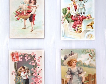 4 Used Vintage French Postcards  - Happy New Year - Edwardian Style