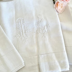 ML Monogram - 124 X 91  - Vintage Embroidered French Bed Linen - Flat Sheet - King Size & Queen Size - Embroidered Bedding Wedding Gift