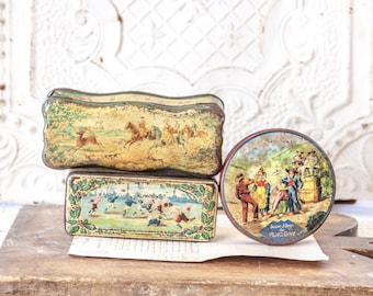 3 Vintage Pretty French Candle and Cookies Tins