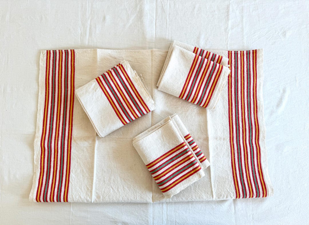 Striped Basque Cotton Tea Towels, Farmhouse Kitchen Linen, Set of 4 - Etsy