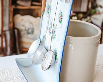 Porte-ustensiles émaillé Français Vintage Années 1950 - Motif Floral Multicouleur