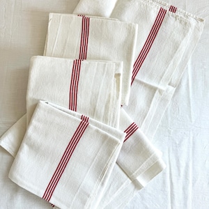 2 French Tea Towels, Red Stripes, Farmhouse Kitchen Linen,  French Torchon, New Old Stock - Never Used - French Farmhouse Gift, Set of 2