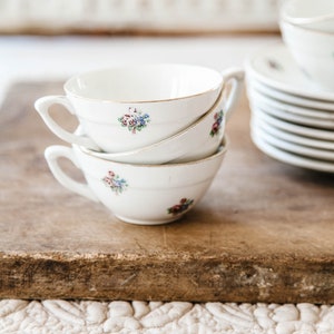 1950s French Vintage Cafe Demitasse Cups Moulin des Loups Set of 8 Pretty Flower Pattern image 3