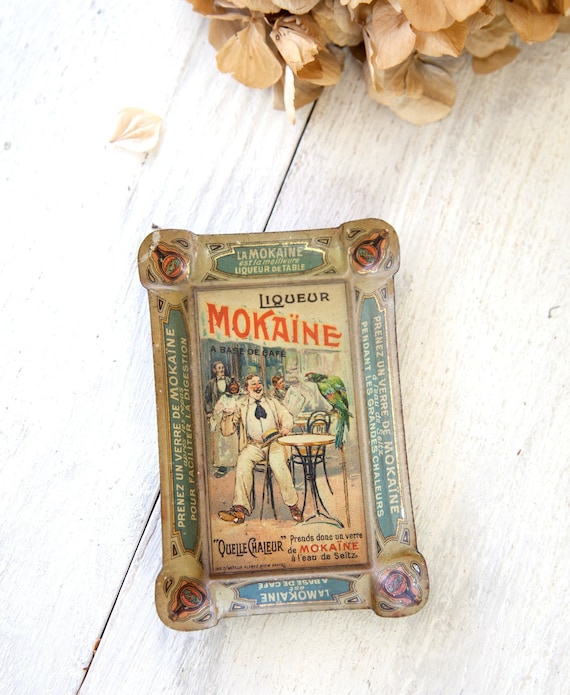 Early 1900s French Advertising Embossed Tin Ashtray - Liqueur Mokaine - French Advertising