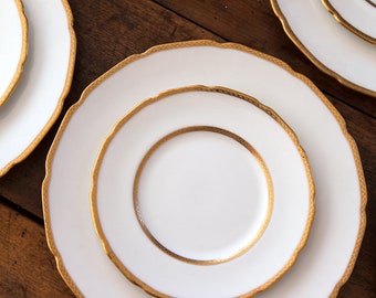 Lenox for Marshall Field China Plates - Set of 22 - Ivory Bone China with Gold Encrusted Rim Accent - Luxurious Plates Set