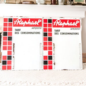 Vintage französische Werbung Bar Menü - Blechwerbeschild - Saint Raphael Cafe und Bar Schild - 1970er Jahre - Vintage französische Happy Hour
