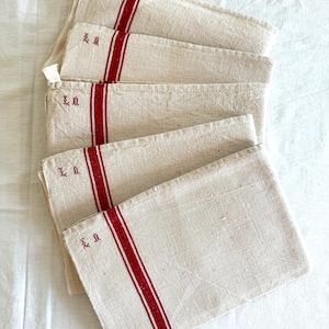 2 French Tea Towels, Red Stripes, Large Farmhouse Kitchen Linen, L A Monogram, French Torchon- Never Used - Farmhouse Gift, Sold as Bundle