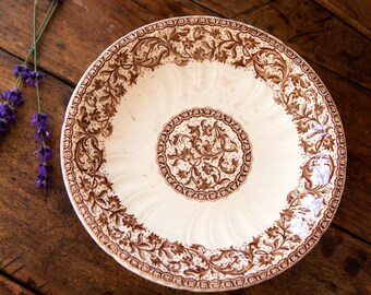 Early 1900s French Ironstone Cake Stand - Terre de Fer - Brown Transferware