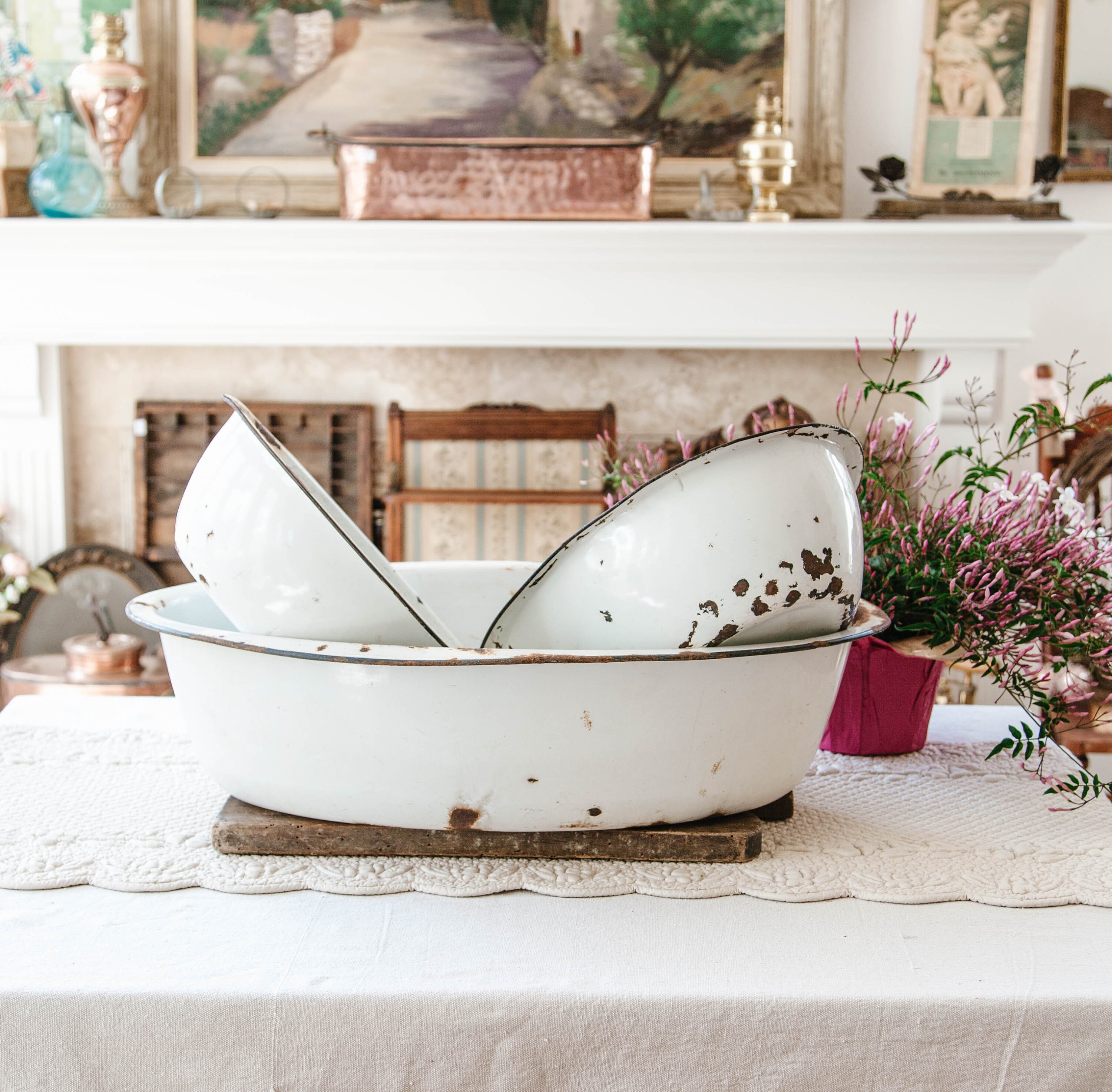 SALE 3 Vintage Large White Enamel Tubs Shabby Chic Etsy