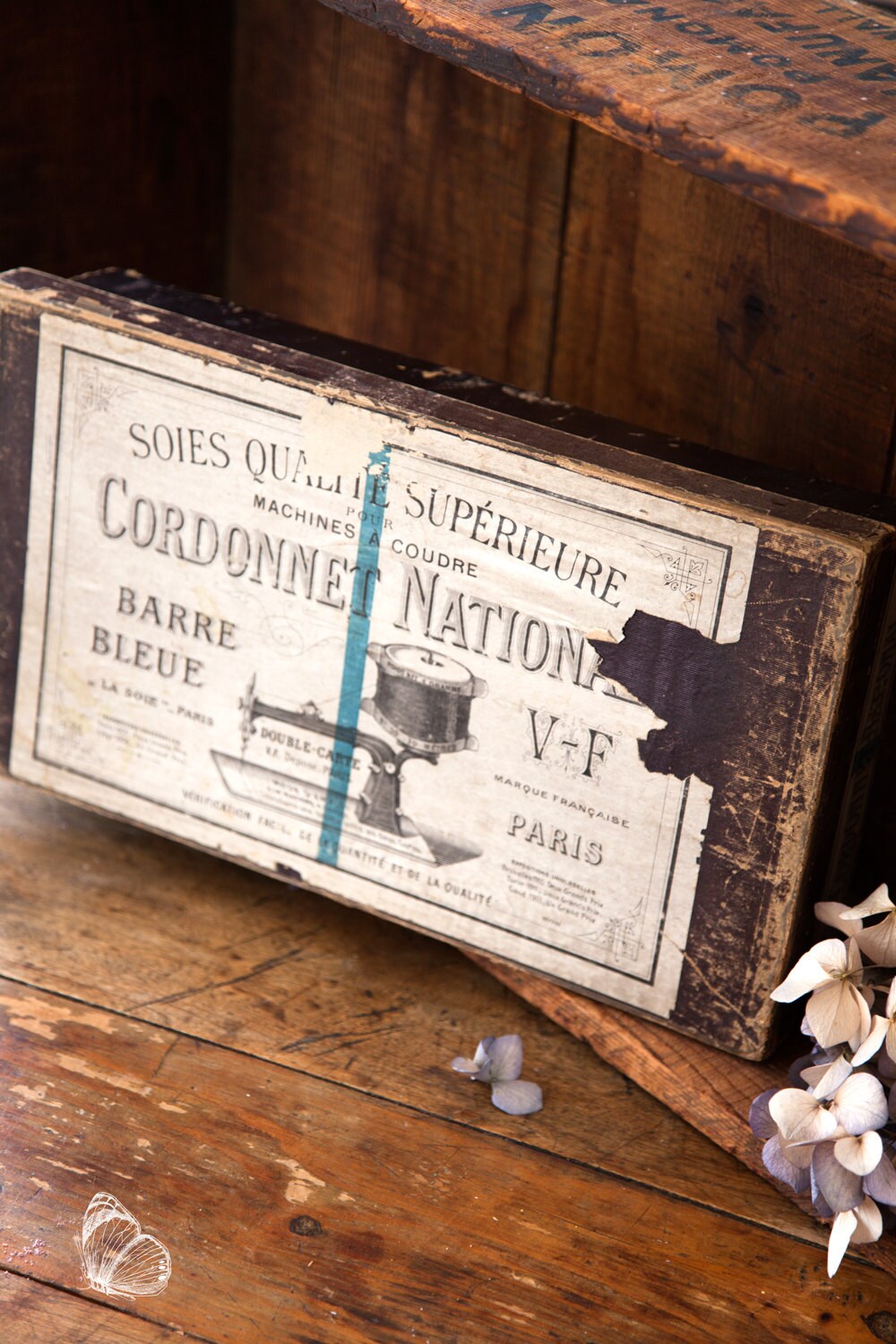 Early 1900S French Wooden Retail Display Box - Silk Sewing Thread Cordonnet National Paris