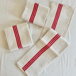 3 French Tea Towels, White Towel Red Stripes, Farmhouse Kitchen Linen, French Torchons, Farmhouse Kitchen, Farmhouse Gift, Set of 3 Towels