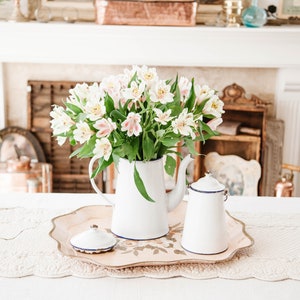 1940s French Enamel Coffee Pot and Mil Jar Shabby Chic White image 6