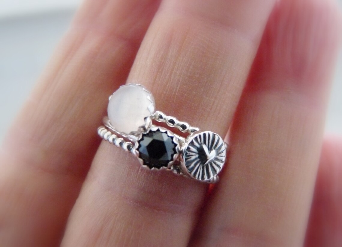 Rose Quartz ring set stacking ring set Pandora rings Made Etsy